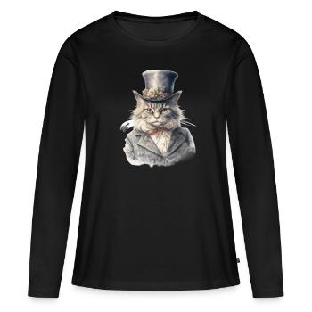 Katze im 1800 Jahre Stil Gekleidet Nobel Barock - Frauen Premium Bio Langarmshirt - Schwarz - Vorne - Julia (174cm)