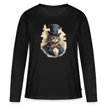 Katze im 1800 Jahre Stil Gekleidet Nobel Barock - Frauen Premium Bio Langarmshirt - Schwarz - Vorne - Julia (174cm)