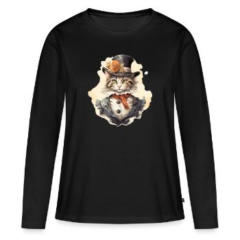 Katze im 1800 Jahre Stil Gekleidet Nobel Barock - Frauen Premium Bio Langarmshirt - Schwarz - Vorne - Julia (174cm)