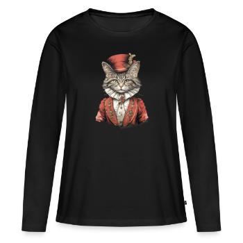 Katze im 1800 Jahre Stil Gekleidet Nobel Barock - Frauen Premium Bio Langarmshirt - Schwarz - Vorne - Julia (174cm)