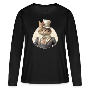 Katze im 1800 Jahre Stil Gekleidet Nobel Barock - Frauen Premium Bio Langarmshirt - Schwarz - Vorne - Julia (174cm)