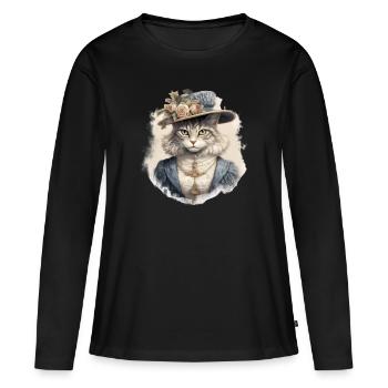 Katze im 1800 Jahre Stil Gekleidet Nobel Barock - Frauen Premium Bio Langarmshirt - Schwarz - Vorne - Julia (174cm)