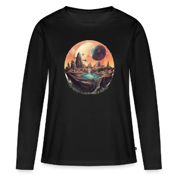 Futuristisch Leben auf Planeten - Frauen Premium Bio Langarmshirt - Schwarz - Vorne - Julia (174cm)