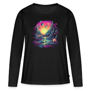 Futuristisch Leben auf Planeten - Frauen Premium Bio Langarmshirt - Schwarz - Vorne - Julia (174cm)