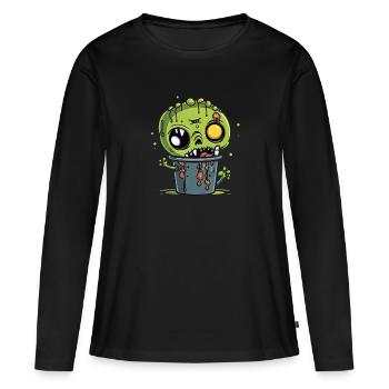 Tasse à café d’Halloween - tasse à café effrayante - T-shirt manches longues Premium bio Femme - noir - Devant - Julia (174cm)