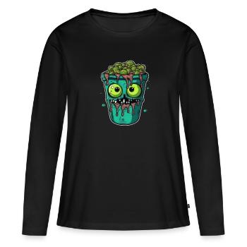 Tasse à café d’Halloween - tasse à café effrayante - T-shirt manches longues Premium bio Femme - noir - Devant - Julia (174cm)