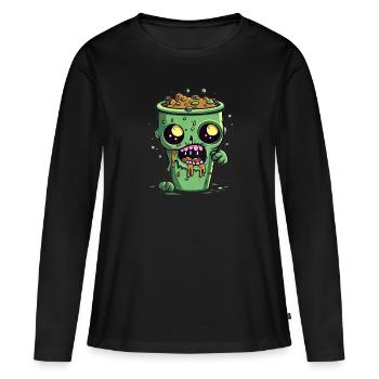 Tasse à café d’Halloween - tasse à café effrayante - T-shirt manches longues Premium bio Femme - noir - Devant - Julia (174cm)