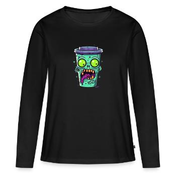 Tasse à café d’Halloween - tasse à café effrayante - T-shirt manches longues Premium bio Femme - noir - Devant - Julia (174cm)