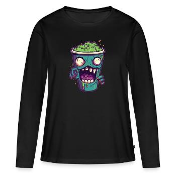 Tasse à café d’Halloween - tasse à café effrayante - T-shirt manches longues Premium bio Femme - noir - Devant - Julia (174cm)