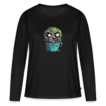 Tasse à café d’Halloween - tasse à café effrayante - T-shirt manches longues Premium bio Femme - noir - Devant - Julia (174cm)
