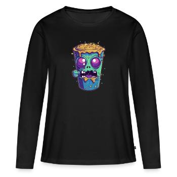 Tasse à café d’Halloween - tasse à café effrayante - T-shirt manches longues Premium bio Femme - noir - Devant - Julia (174cm)