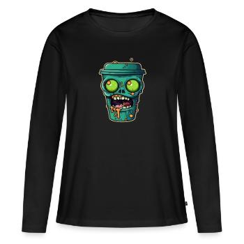 Tasse à café d’Halloween - tasse à café effrayante - T-shirt manches longues Premium bio Femme - noir - Devant - Julia (174cm)