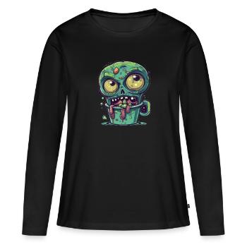 Tasse à café d’Halloween - tasse à café effrayante - T-shirt manches longues Premium bio Femme - noir - Devant - Julia (174cm)