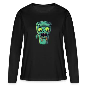 Tasse à café d’Halloween - tasse à café effrayante - T-shirt manches longues Premium bio Femme - noir - Devant - Julia (174cm)