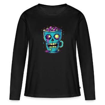 Tasse à café d’Halloween - tasse à café effrayante - T-shirt manches longues Premium bio Femme - noir - Devant - Julia (174cm)