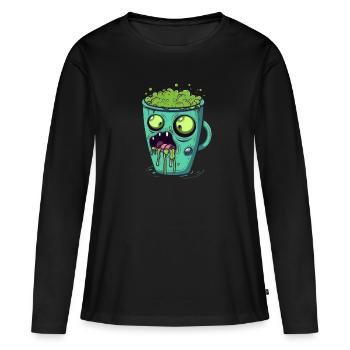 Tasse à café d’Halloween - tasse à café effrayante - T-shirt manches longues Premium bio Femme - noir - Devant - Julia (174cm)