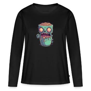 Tasse à café d’Halloween - tasse à café effrayante - T-shirt manches longues Premium bio Femme - noir - Devant - Julia (174cm)