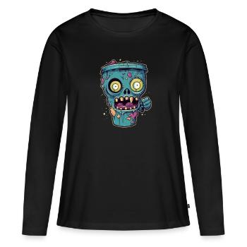 Tasse à café d’Halloween - tasse à café effrayante - T-shirt manches longues Premium bio Femme - noir - Devant - Julia (174cm)