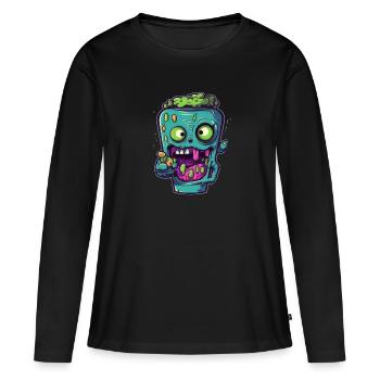 Tasse à café d’Halloween - tasse à café effrayante - T-shirt manches longues Premium bio Femme - noir - Devant - Julia (174cm)