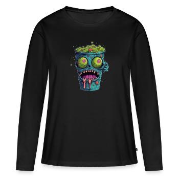 Tasse à café d’Halloween - tasse à café effrayante - T-shirt manches longues Premium bio Femme - noir - Devant - Julia (174cm)