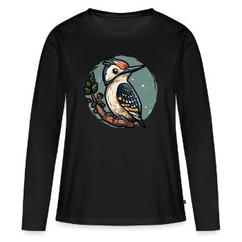 Sweet WoodpIcker / Pic - T-shirt manches longues Premium bio Femme - noir - Devant - Julia (174cm)