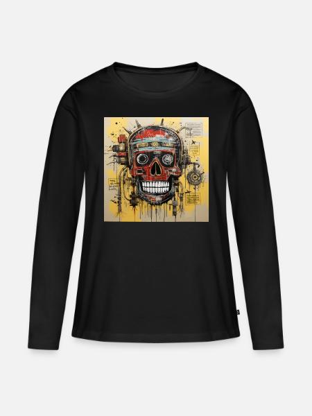SCHÄDEL-STRASSENKUNST - Frauen Premium Bio Langarmshirt - Schwarz