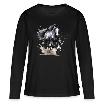 Wildes Pferd - Frauen Premium Bio Langarmshirt - Schwarz - Vorne - Julia (174cm)
