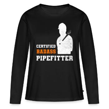 Lustige Pipefitter Dampfer - Frauen Premium Bio Langarmshirt - Schwarz - Vorne - Julia (174cm)