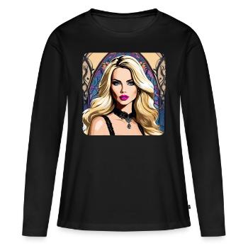 Fille colorée cool avec des lèvres roses - T-shirt manches longues Premium bio Femme - noir - Devant - Julia (174cm)