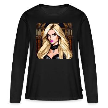 Cool colorful girl with pink mouth - Women's Premium Organic Long Sleeve Shirt - black - Front - Julia (174cm)