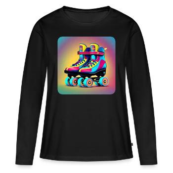 Patins à roulettes Disco colorés dans un style rétro - T-shirt manches longues Premium bio Femme - noir - Devant - Julia (174cm)