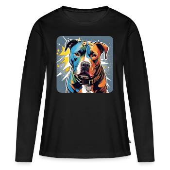 Chien Pitbull cool - T-shirt manches longues Premium bio Femme - noir - Devant - Julia (174cm)