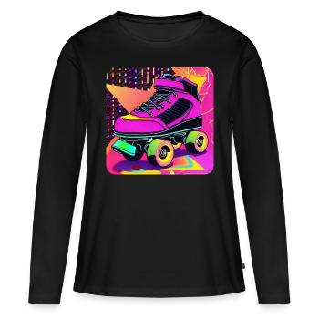 Patins à roulettes Disco colorés dans un style rétro - T-shirt manches longues Premium bio Femme - noir - Devant - Julia (174cm)