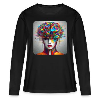 Cooles buntes Psychedelisches Motiv Frau - Frauen Premium Bio Langarmshirt - Schwarz - Vorne - Julia (174cm)
