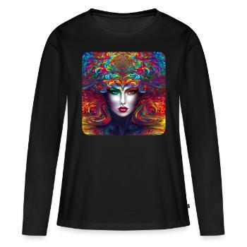 Cooles buntes Psychedelisches Motiv Frau - Frauen Premium Bio Langarmshirt - Schwarz - Vorne - Julia (174cm)