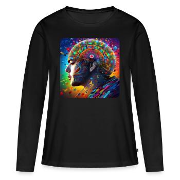 Cooles buntes Psychedelisches Motiv - Frauen Premium Bio Langarmshirt - Schwarz - Vorne - Julia (174cm)