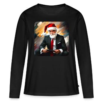 Père Noël moderne et cool en costume et tablette - T-shirt manches longues Premium bio Femme - noir - Devant - Julia (174cm)