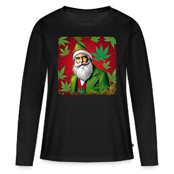 Weihnachtsmann mit Cannabis Blättee - Frauen Premium Bio Langarmshirt - Schwarz - Vorne - Julia (174cm)