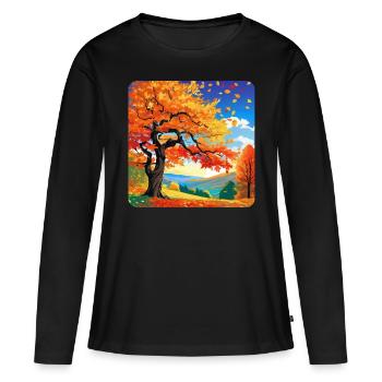 Bunte Herbstlandschaft - Frauen Premium Bio Langarmshirt - Schwarz - Vorne - Julia (174cm)