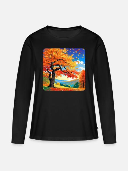 Bunte Herbstlandschaft - Frauen Premium Bio Langarmshirt - Schwarz