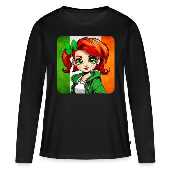 Jolie fille rousse irlandaise - T-shirt manches longues Premium bio Femme - noir - Devant - Julia (174cm)