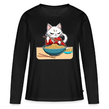 Cute asian cat and ramen noodles - Women's Premium Organic Long Sleeve Shirt - black - Front - Julia (174cm)