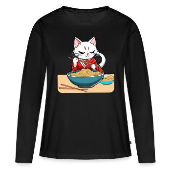 Cute asian cat and ramen noodles - Women's Premium Organic Long Sleeve Shirt - black - Front - Julia (174cm)