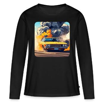 Oldtimer Drift Auto Turbo Rallye mit Rauch - Frauen Premium Bio Langarmshirt - Schwarz - Vorne - Julia (174cm)