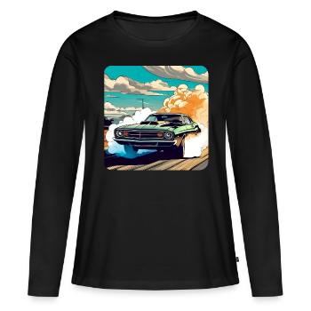 Oldtimer Drift Auto Turbo Rallye mit Rauch - Frauen Premium Bio Langarmshirt - Schwarz - Vorne - Julia (174cm)