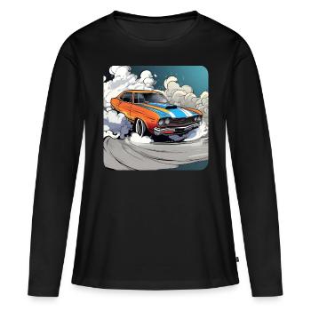 Oldtimer Drift Auto Turbo Rallye mit Rauch - Frauen Premium Bio Langarmshirt - Schwarz - Vorne - Julia (174cm)