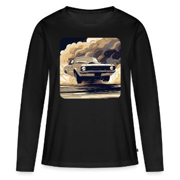 Oldtimer Drift Auto Turbo Rallye mit Rauch - Frauen Premium Bio Langarmshirt - Schwarz - Vorne - Julia (174cm)