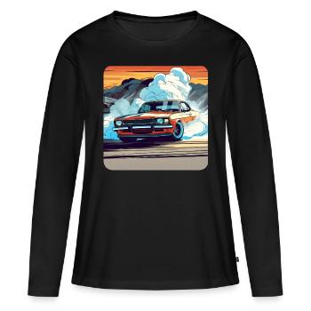 Oldtimer Drift Auto Turbo Rallye mit Rauch - Frauen Premium Bio Langarmshirt - Schwarz - Vorne - Julia (174cm)