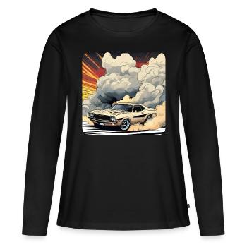 Oldtimer Drift Auto Turbo Rallye mit Rauch - Frauen Premium Bio Langarmshirt - Schwarz - Vorne - Julia (174cm)