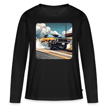 Oldtimer Drift Auto Turbo Rallye mit Rauch - Frauen Premium Bio Langarmshirt - Schwarz - Vorne - Julia (174cm)